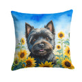 Cairn Terrier in Sunflowers Decorative Throw Pillow 14x14 Indoor Outdoor Accent Cushion, Fabric Cover with Insert for Sofa, Bed, Porch & Living Room