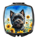 Cairn Terrier in Sunflowers Compact Mirror Decorative Travel Makeup Mirror for Women Girls Gifts Pocket Makeup Mirror Folding Handheld