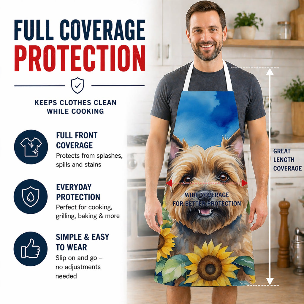 Cairn Terrier in Sunflowers Apron Cooking Kitchen Server Baking Crafts Gardening for Adult Women Men, Unisex, Large, Multicolor