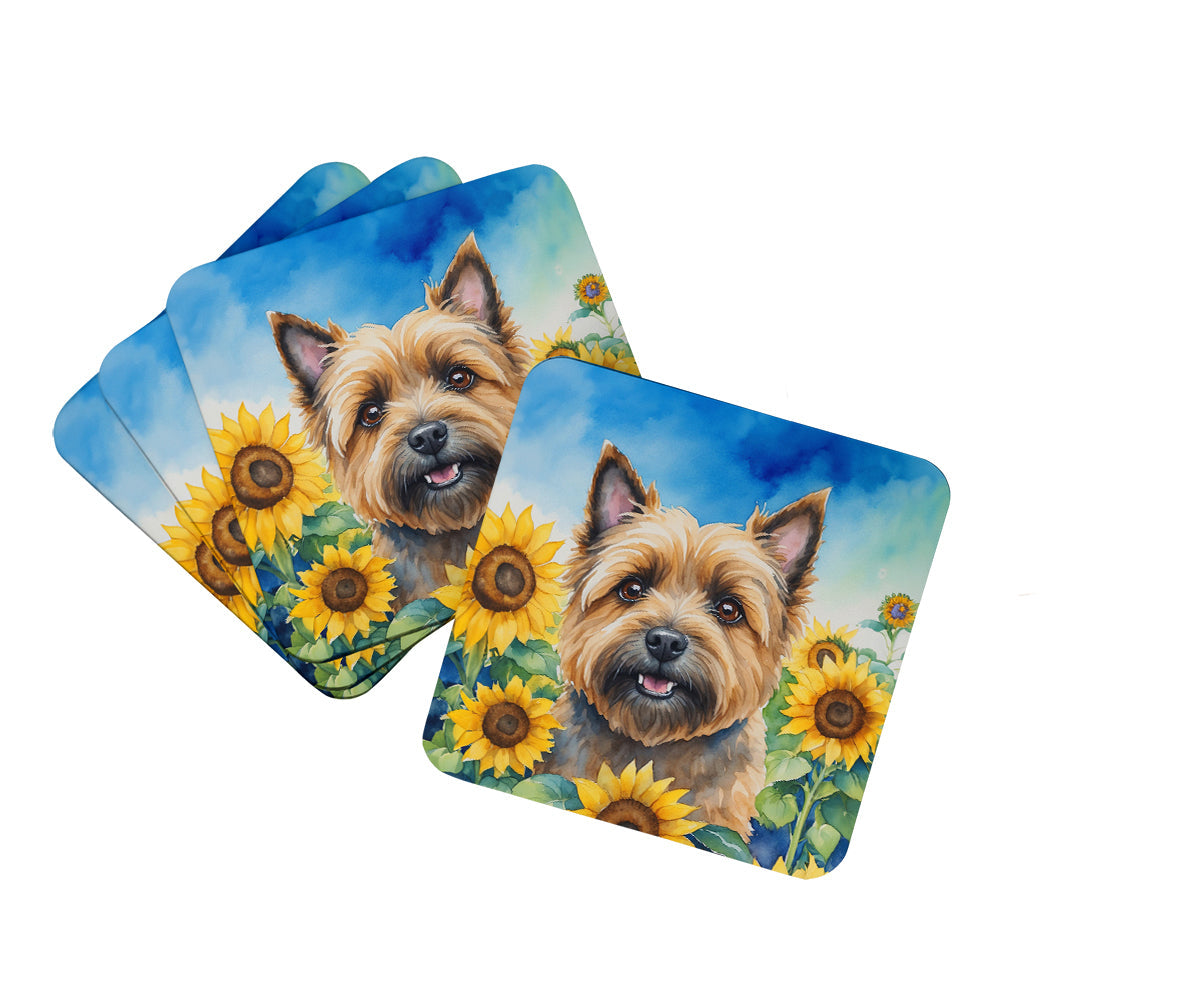 Cairn Terrier in Sunflowers Foam Coasters Set of 4 Cup Coasters for Indoor Outdoor, Tabletop Protection, Anti Slip, Mouse pad Material
