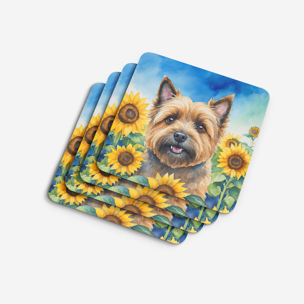 Cairn Terrier in Sunflowers Foam Coasters Set of 4 Cup Coasters for Indoor Outdoor, Tabletop Protection, Anti Slip, Mouse pad Material