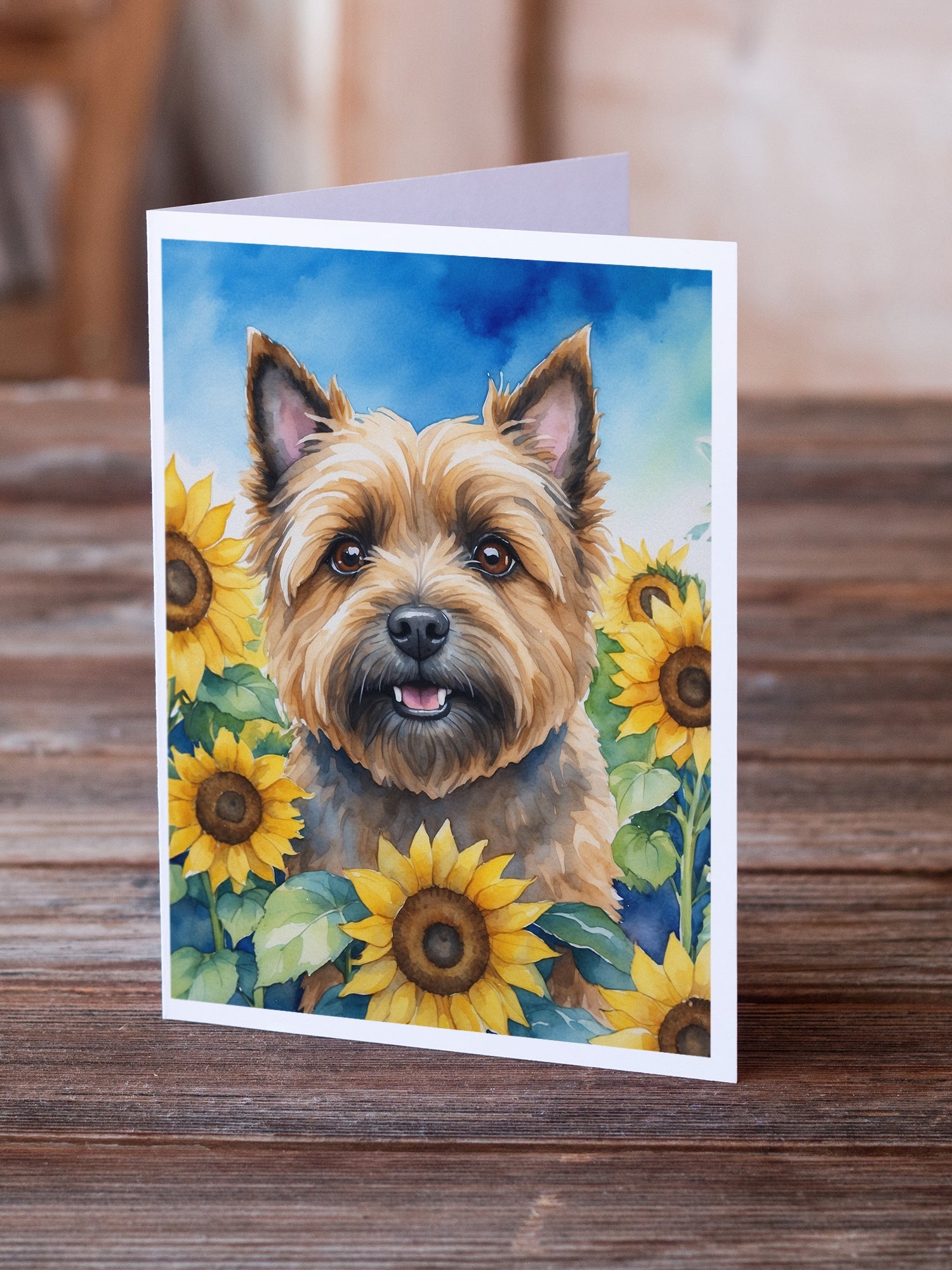 Cairn Terrier in Sunflowers Greeting Cards Pack of 8 Blank Cards with Envelopes Whimsical A7 Size 5x7