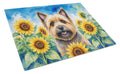 Cairn Terrier in Sunflowers Cutting Board Tempered Glass Kitchen Cutting Surface, Heat Resistant Chopping Board with Non-Slip Feet, Decorative Food Prep & Serving
