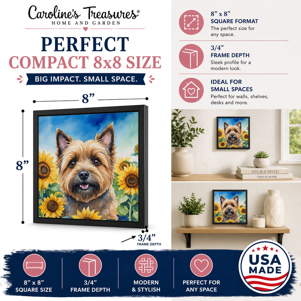 Cairn Terrier in Sunflowers Framed Metal Print Bathroom, Kitchen, Office, Home Decor Wall Art Ready to Hang, Square, 8X8