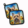 Cairn Terrier in Sunflowers Pot Holder Set of 2 Heat Resistant Quilted Hot Pads 7.5 x 7.5 Inch, Insulated Kitchen Trivets for Cooking & Baking