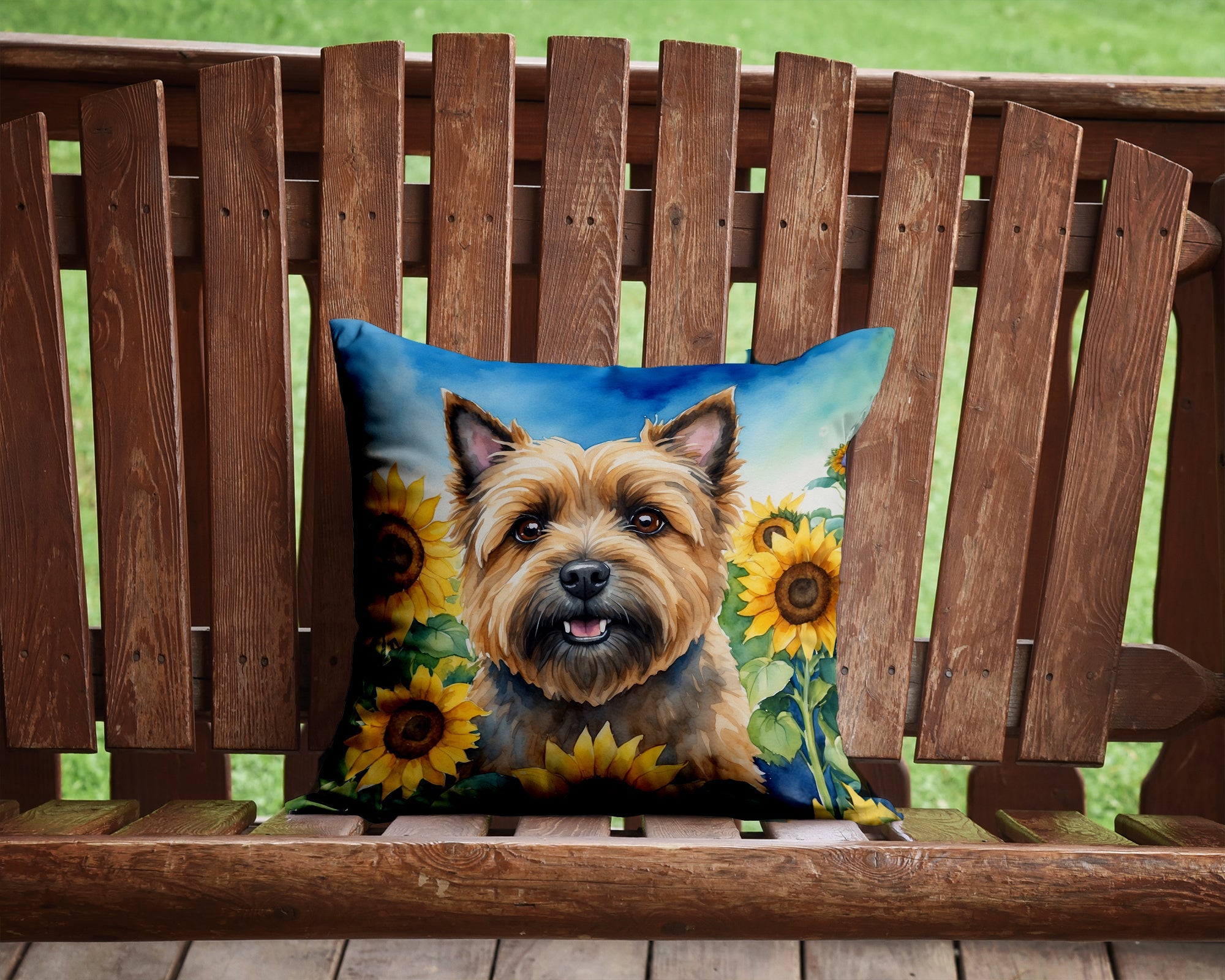 Cairn Terrier in Sunflowers Decorative Throw Pillow 14x14 Indoor Outdoor Accent Cushion, Fabric Cover with Insert for Sofa, Bed, Porch & Living Room