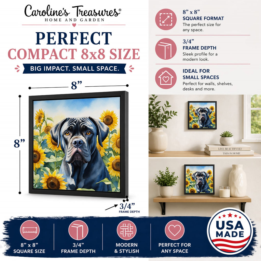 Cane Corso in Sunflowers Framed Metal Print Bathroom, Kitchen, Office, Home Decor Wall Art Ready to Hang, Square, 8X8