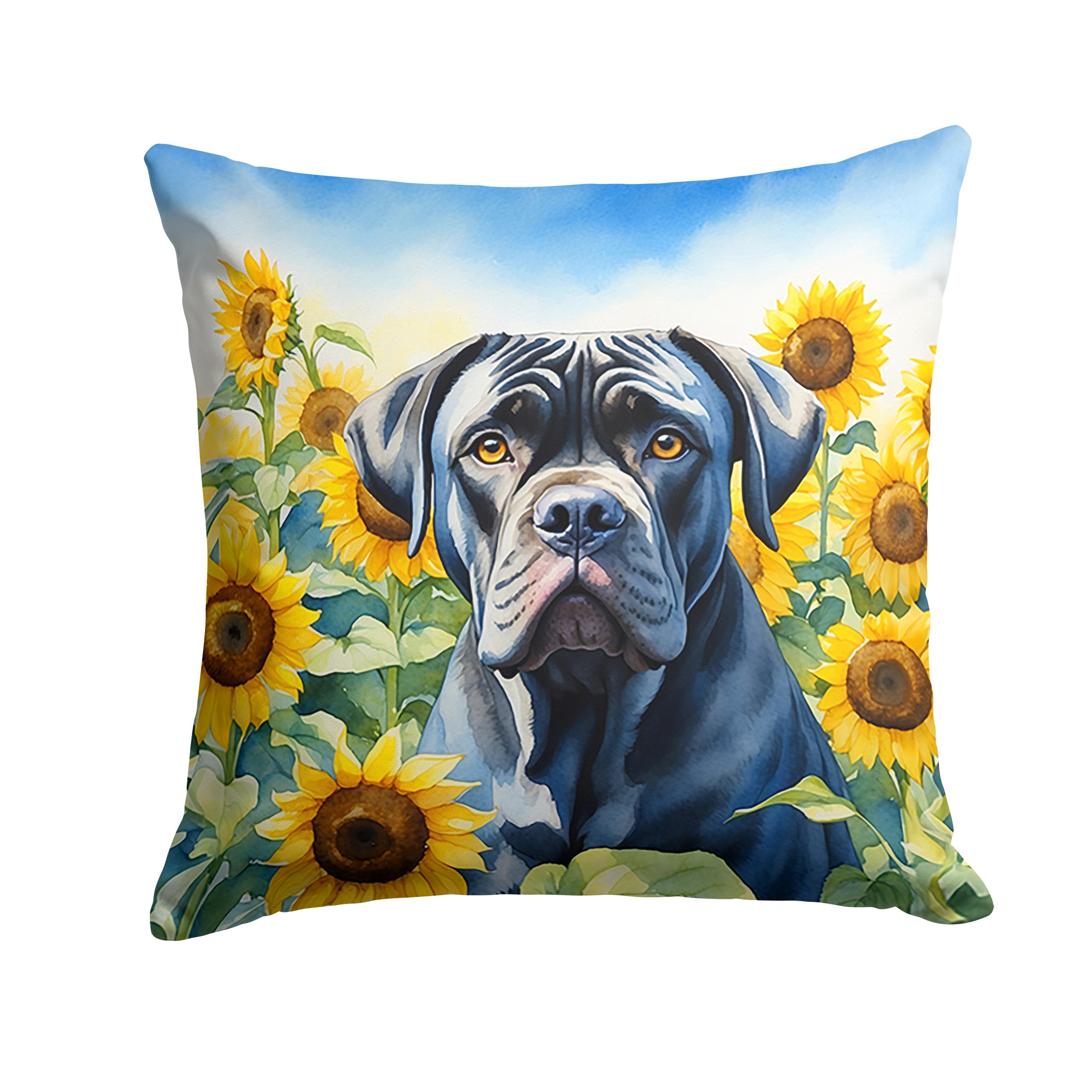 Cane Corso in Sunflowers Decorative Throw Pillow 14x14 Indoor Outdoor Accent Cushion, Fabric Cover with Insert for Sofa, Bed, Porch & Living Room