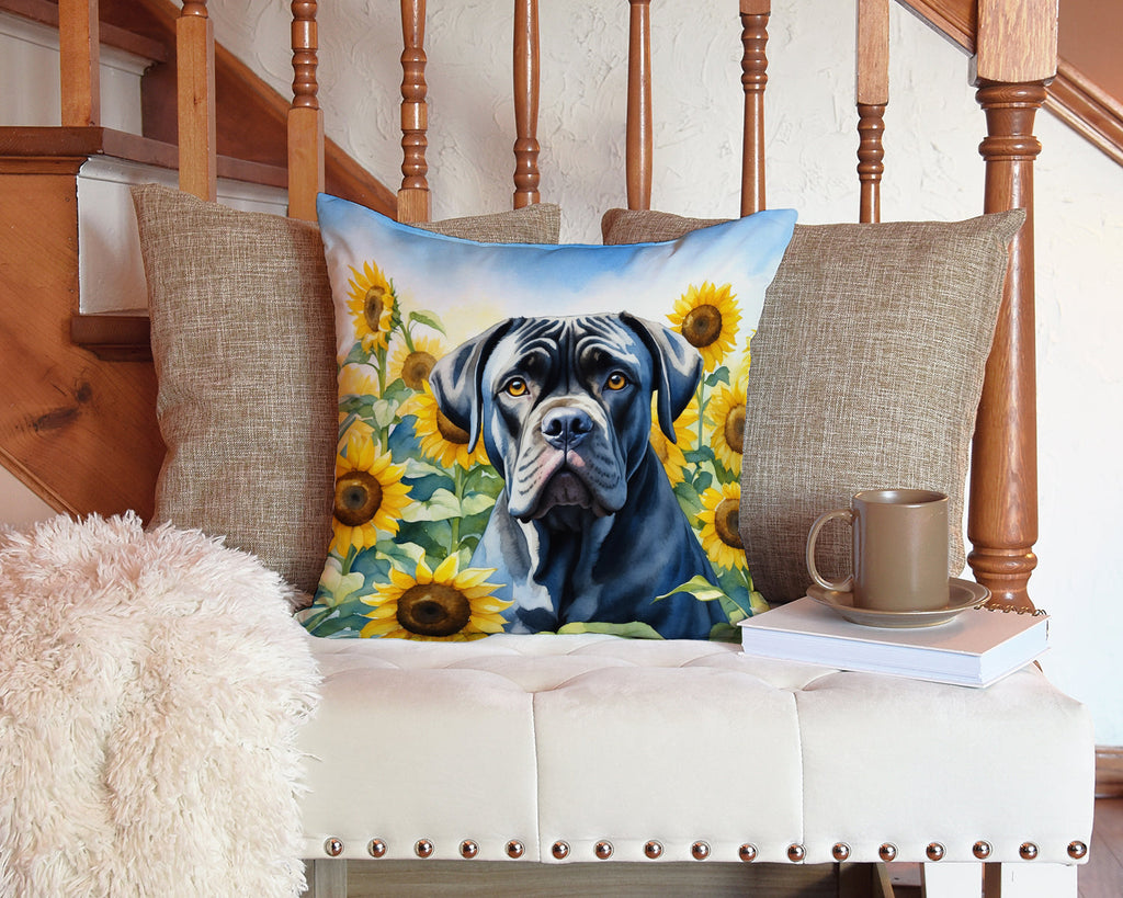 Cane Corso in Sunflowers Decorative Throw Pillow 14x14 Indoor Outdoor Accent Cushion, Fabric Cover with Insert for Sofa, Bed, Porch & Living Room