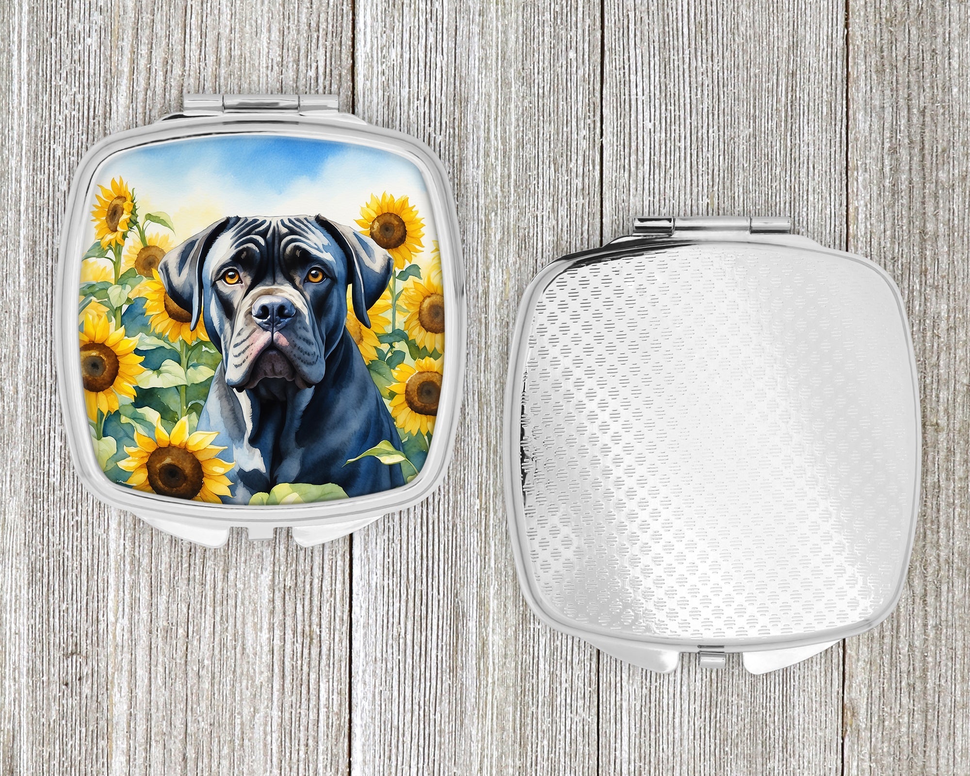 Cane Corso in Sunflowers Compact Mirror Decorative Travel Makeup Mirror for Women Girls Gifts Pocket Makeup Mirror Folding Handheld