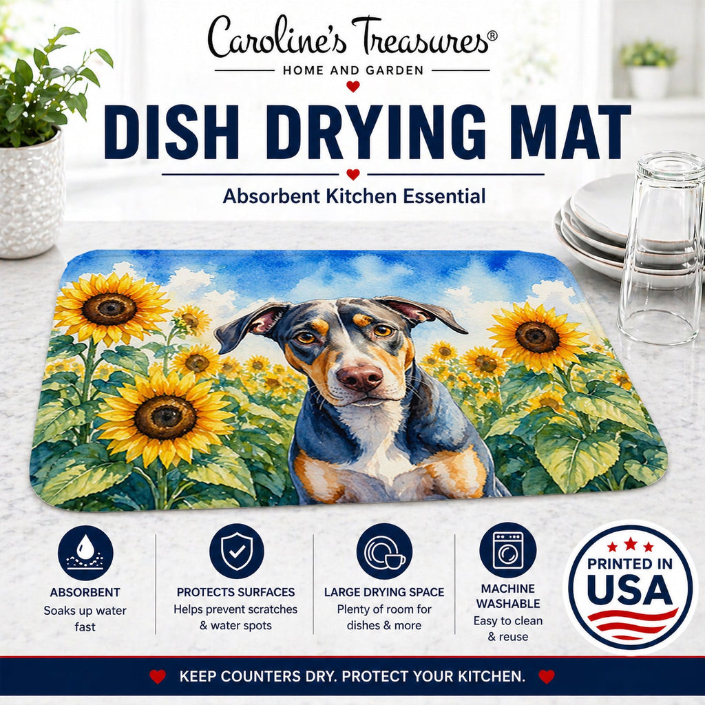 Catahoula in Sunflowers Dish Drying Mat Absorbent Dish Drying Mat Pad for Kitchen Counter Dish Drainer Mat for Countertop, 14 x 21", Multicolor