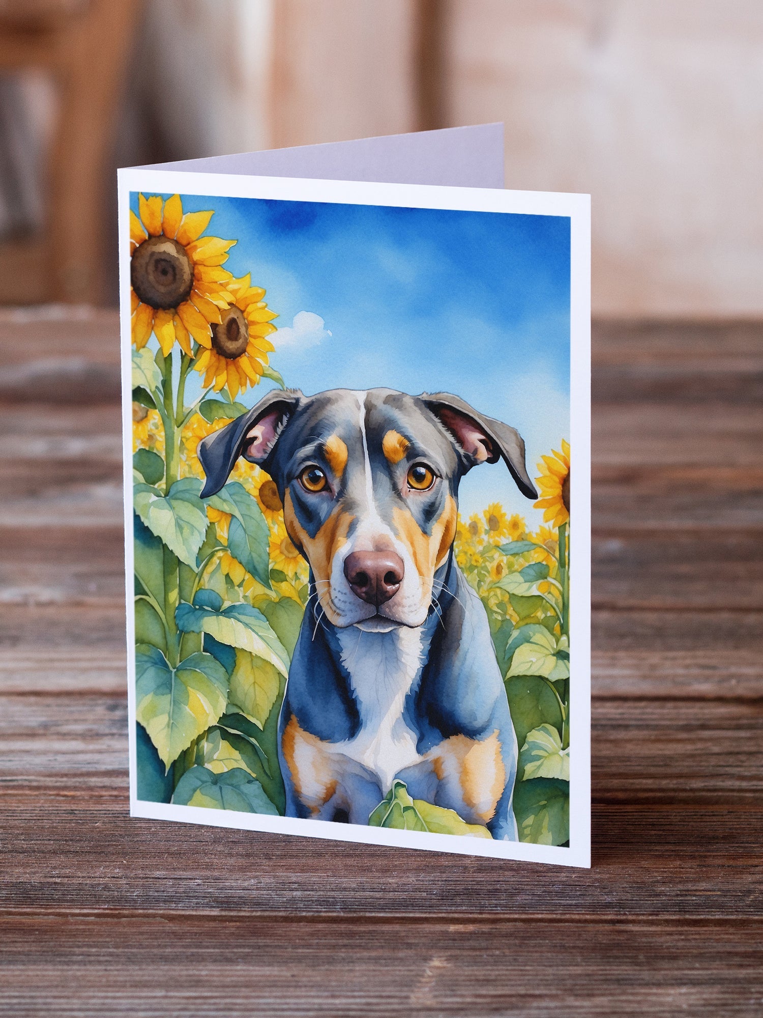 Catahoula in Sunflowers Greeting Cards Pack of 8 Blank Cards with Envelopes Whimsical A7 Size 5x7