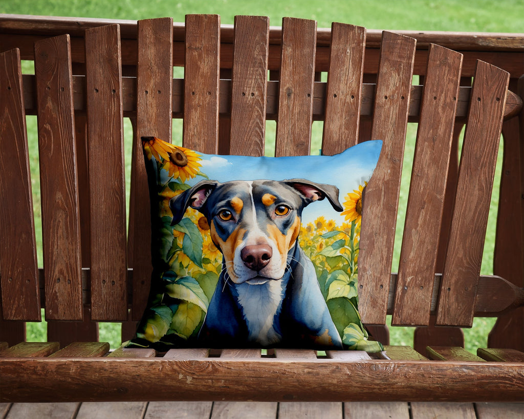 Catahoula in Sunflowers Decorative Throw Pillow 14x14 Indoor Outdoor Accent Cushion, Fabric Cover with Insert for Sofa, Bed, Porch & Living Room