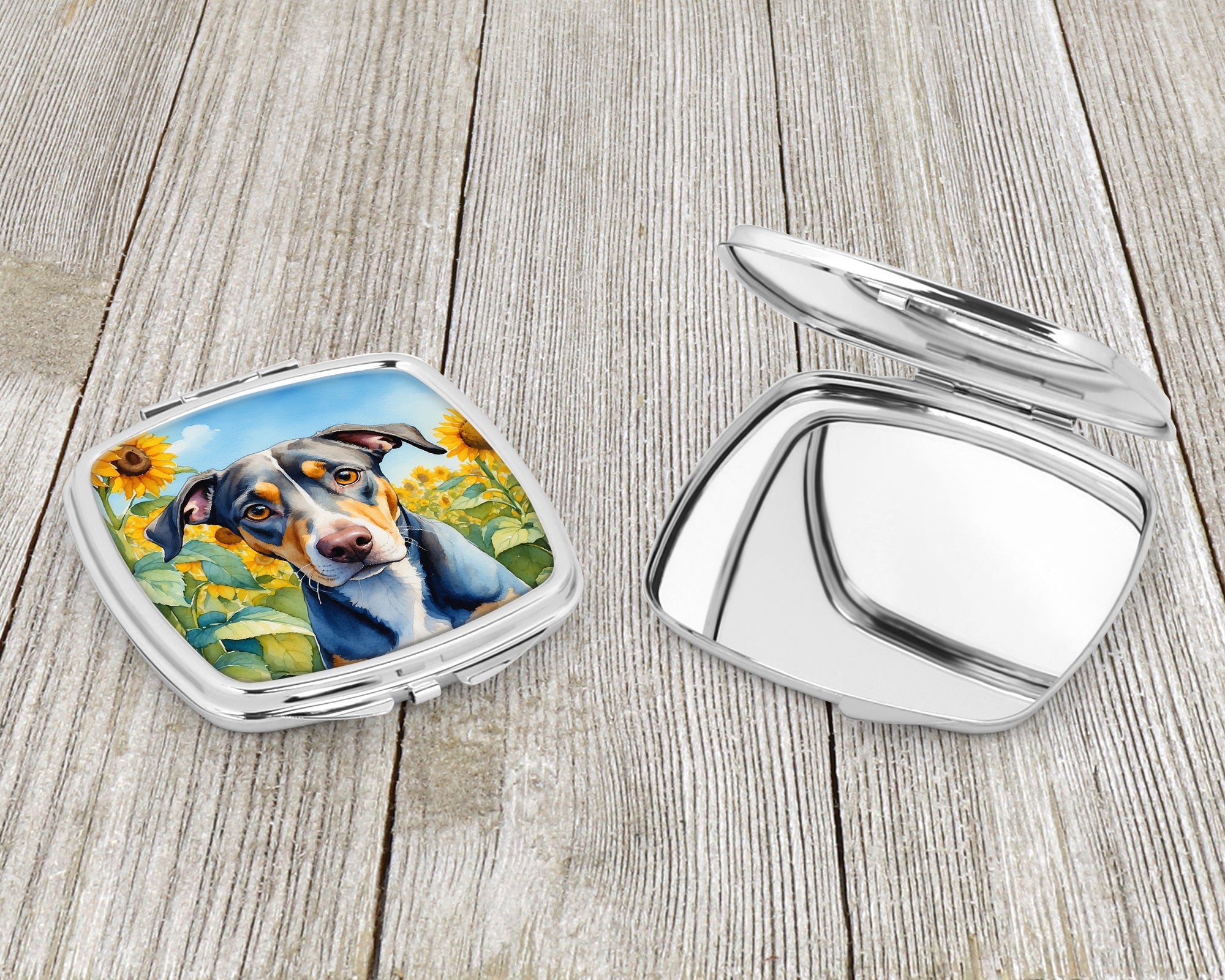 Catahoula in Sunflowers Compact Mirror Decorative Travel Makeup Mirror for Women Girls Gifts Pocket Makeup Mirror Folding Handheld