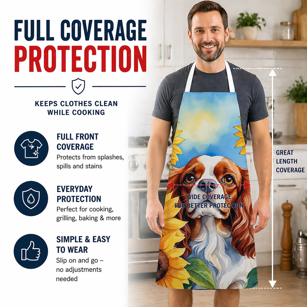 Cavalier Spaniel in Sunflowers Apron Cooking Kitchen Server Baking Crafts Gardening for Adult Women Men, Unisex, Large, Multicolor
