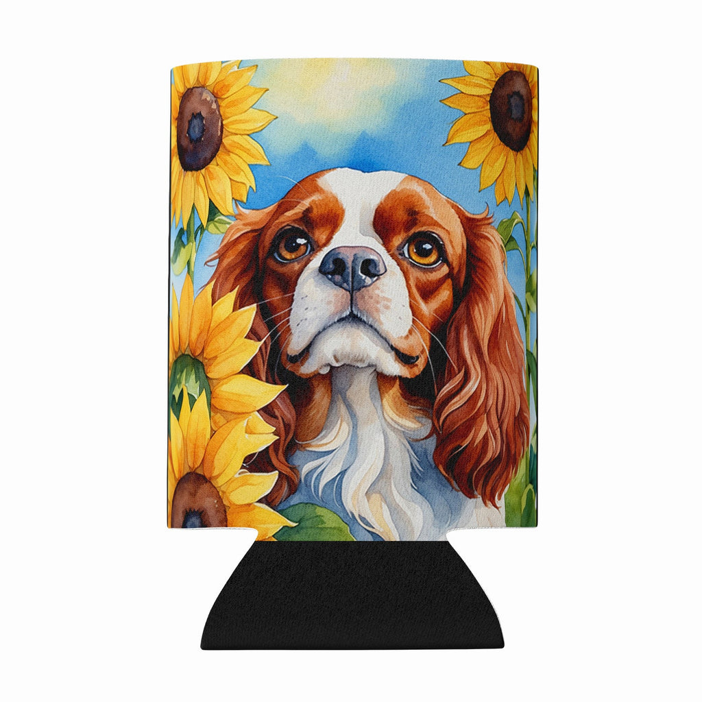 Cavalier Spaniel in Sunflowers Can or Bottle Hugger Cooler Sleeve for Standard 12 oz Cans, Insulated Foam Beer & Soda Can Hugger Reusable