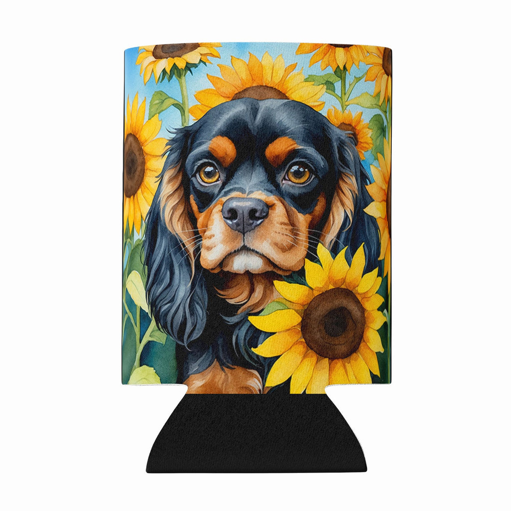 Cavalier Spaniel in Sunflowers Can or Bottle Hugger Cooler Sleeve for Standard 12 oz Cans, Insulated Foam Beer & Soda Can Hugger Reusable