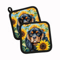 Cavalier Spaniel in Sunflowers Pot Holder Set of 2 Heat Resistant Quilted Hot Pads 7.5 x 7.5 Inch, Insulated Kitchen Trivets for Cooking & Baking