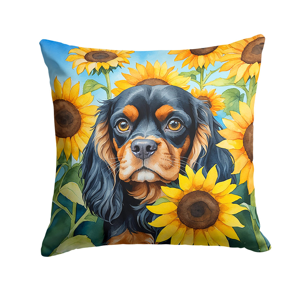 Cavalier Spaniel in Sunflowers Decorative Throw Pillow 18x18 Indoor Outdoor Accent Cushion, Fabric Cover with Insert for Sofa, Bed, Porch & Living Room