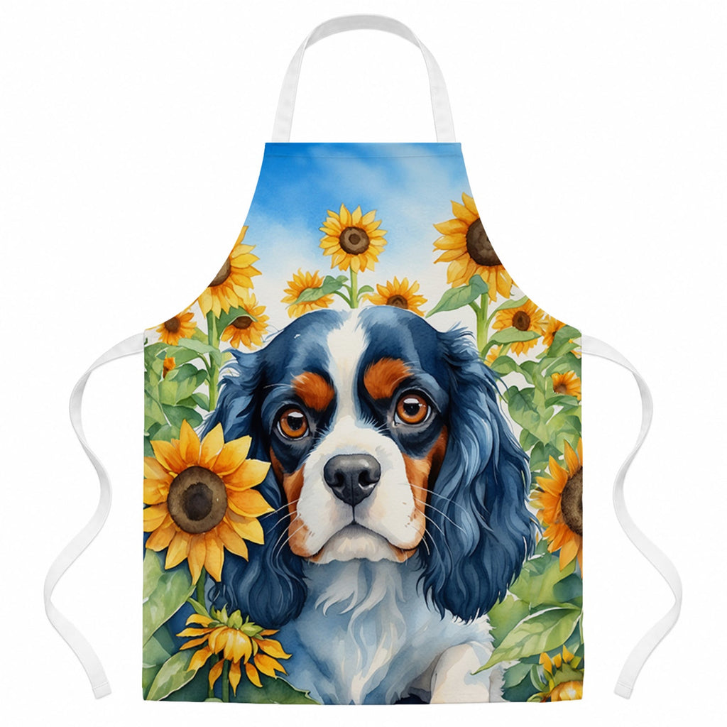 Cavalier Spaniel in Sunflowers Apron Cooking Kitchen Server Baking Crafts Gardening for Adult Women Men, Unisex, Large, Multicolor