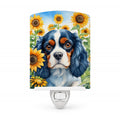 Cavalier Spaniel in Sunflowers Ceramic Night Light Compact, UL-Certified, Ideal for Bedroom, Bathroom, Nursery, Hallway, Kitchen, 6x4x3, Multicolor