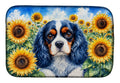 Cavalier Spaniel in Sunflowers Dish Drying Mat Absorbent Dish Drying Mat Pad for Kitchen Counter Dish Drainer Mat for Countertop, 14 x 21", Multicolor