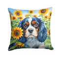 Cavalier Spaniel in Sunflowers Decorative Throw Pillow 14x14 Indoor Outdoor Accent Cushion, Fabric Cover with Insert for Sofa, Bed, Porch & Living Room