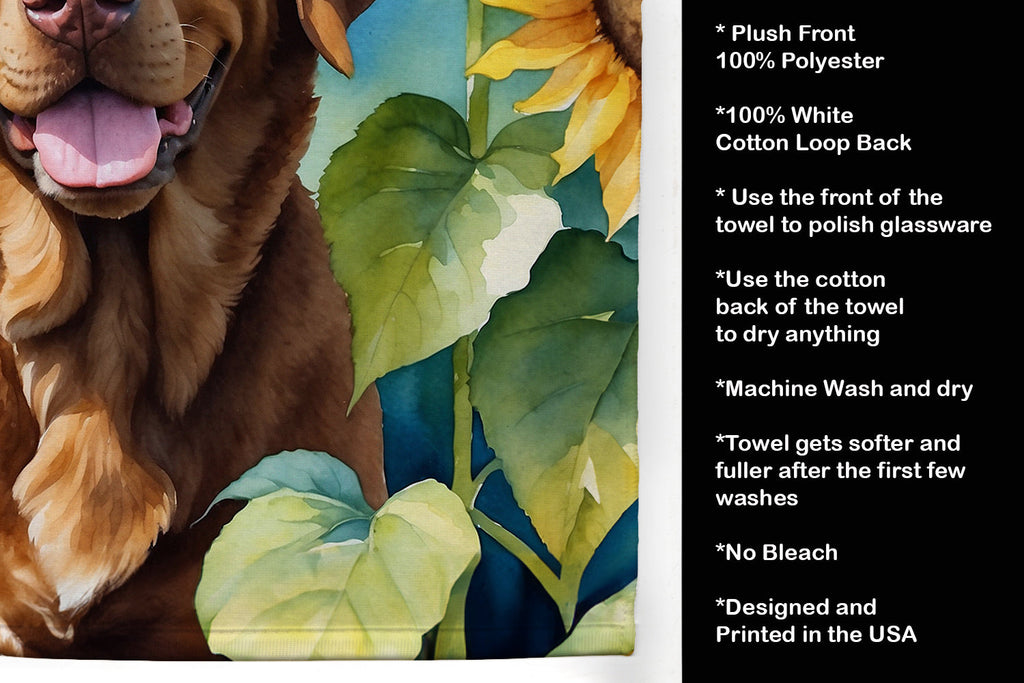 Chesapeake Bay Retriever in Sunflowers Kitchen Towel Velour Plush Front and Cotton Loop Back Machine Washable