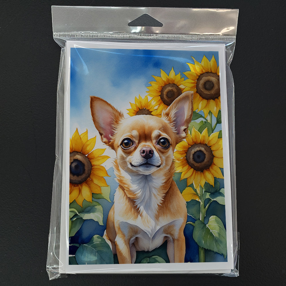 Chihuahua in Sunflowers Greeting Cards Pack of 8 Blank Cards with Envelopes Whimsical A7 Size 5x7