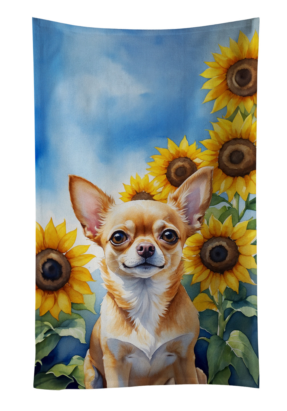 Chihuahua in Sunflowers Kitchen Towel Velour Plush Front and Cotton Loop Back Machine Washable