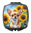 Chihuahua in Sunflowers Compact Mirror Decorative Travel Makeup Mirror for Women Girls Gifts Pocket Makeup Mirror Folding Handheld