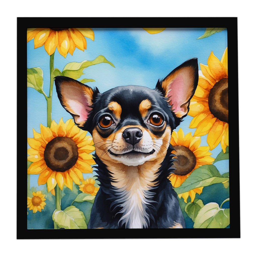 Chihuahua in Sunflowers Framed Metal Print Bathroom, Kitchen, Office, Home Decor Wall Art Ready to Hang, Square, 8X8