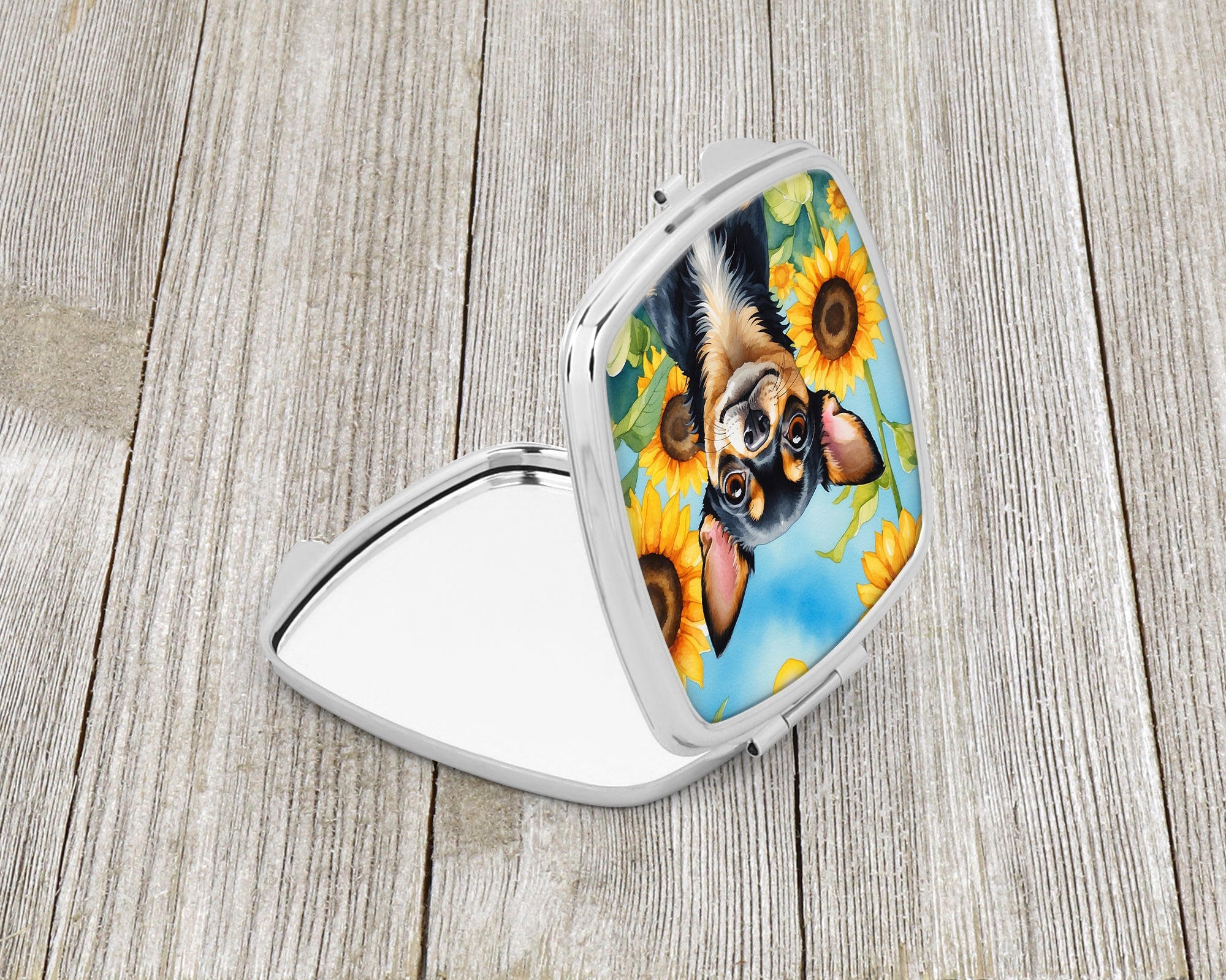 Chihuahua in Sunflowers Compact Mirror Decorative Travel Makeup Mirror for Women Girls Gifts Pocket Makeup Mirror Folding Handheld
