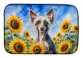 Chinese Crested in Sunflowers Dish Drying Mat Absorbent Dish Drying Mat Pad for Kitchen Counter Dish Drainer Mat for Countertop, 14 x 21", Multicolor