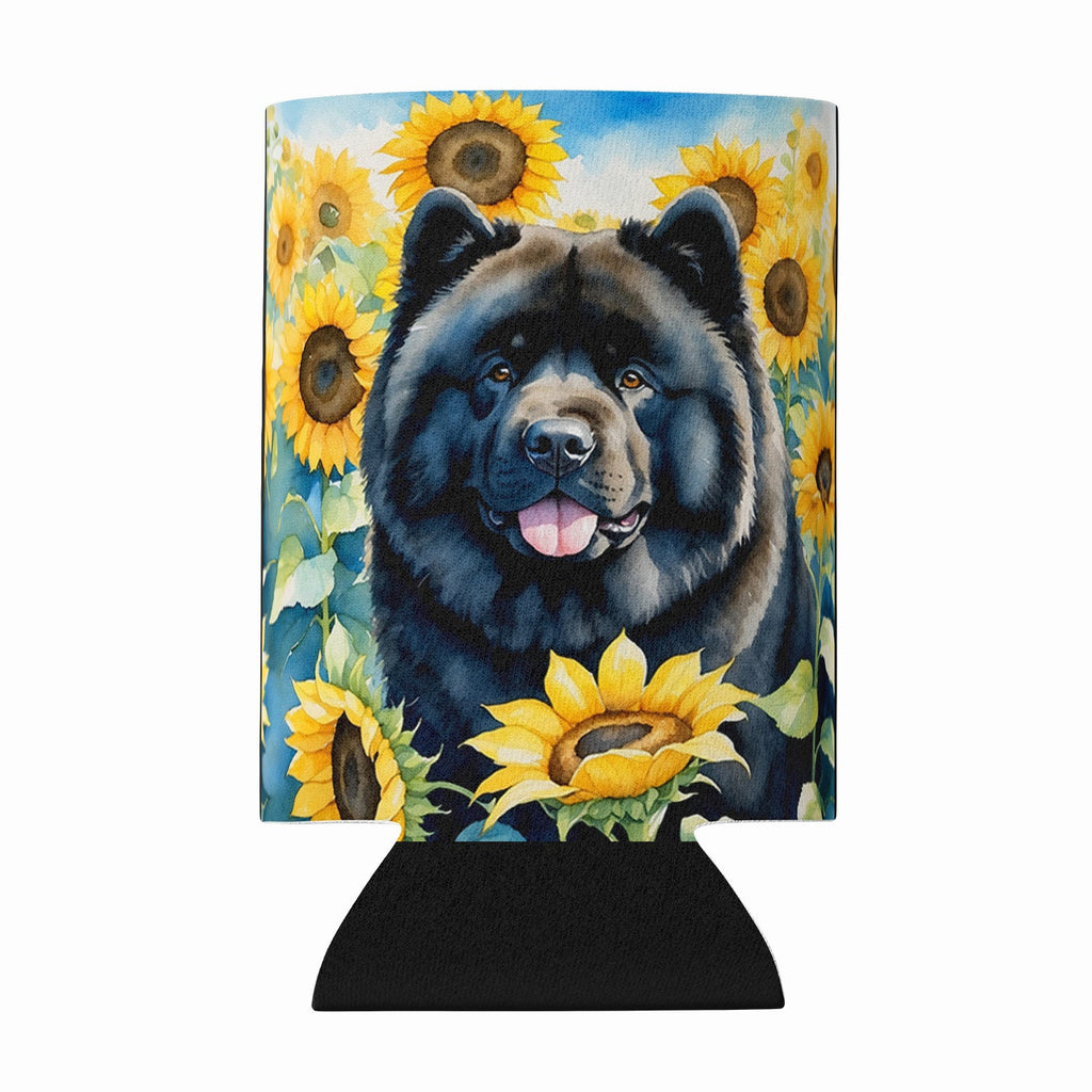 Chow Chow in Sunflowers Can or Bottle Hugger Cooler Sleeve for Standard 12 oz Cans, Insulated Foam Beer & Soda Can Hugger Reusable
