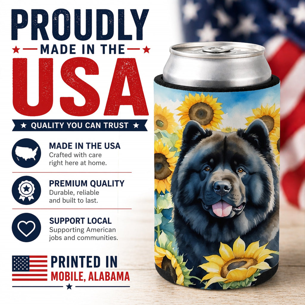 Chow Chow in Sunflowers Can or Bottle Hugger Cooler Sleeve for Standard 12 oz Cans, Insulated Foam Beer & Soda Can Hugger Reusable