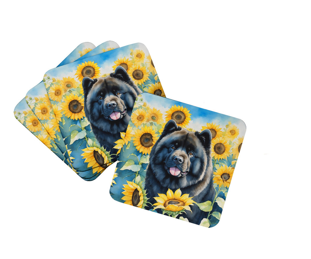 Chow Chow in Sunflowers Foam Coasters Set of 4 Cup Coasters for Indoor Outdoor, Tabletop Protection, Anti Slip, Mouse pad Material