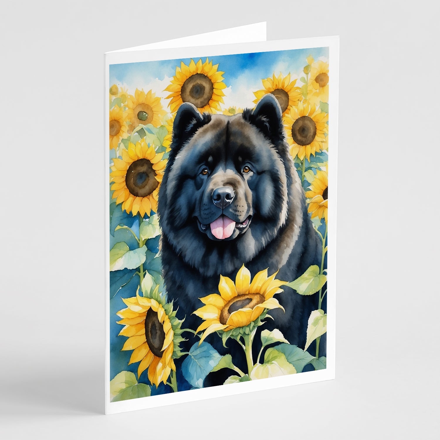 Chow Chow in Sunflowers Greeting Cards Pack of 8 Blank Cards with Envelopes Whimsical A7 Size 5x7