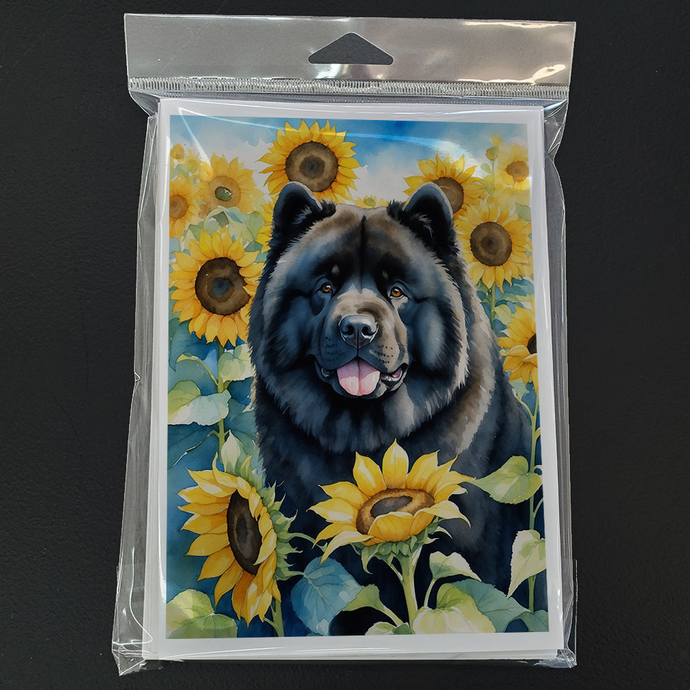 Chow Chow in Sunflowers Greeting Cards Pack of 8 Blank Cards with Envelopes Whimsical A7 Size 5x7
