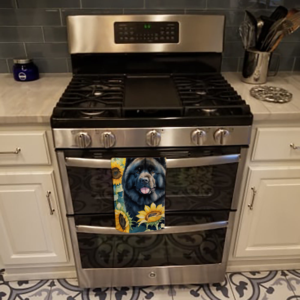 Chow Chow in Sunflowers Kitchen Towel Velour Plush Front and Cotton Loop Back Machine Washable