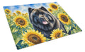 Chow Chow in Sunflowers Cutting Board Tempered Glass Kitchen Cutting Surface, Heat Resistant Chopping Board with Non-Slip Feet, Decorative Food Prep & Serving