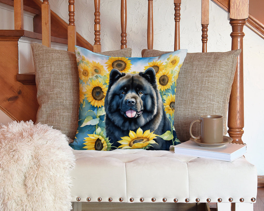 Chow Chow in Sunflowers Decorative Throw Pillow 14x14 Indoor Outdoor Accent Cushion, Fabric Cover with Insert for Sofa, Bed, Porch & Living Room