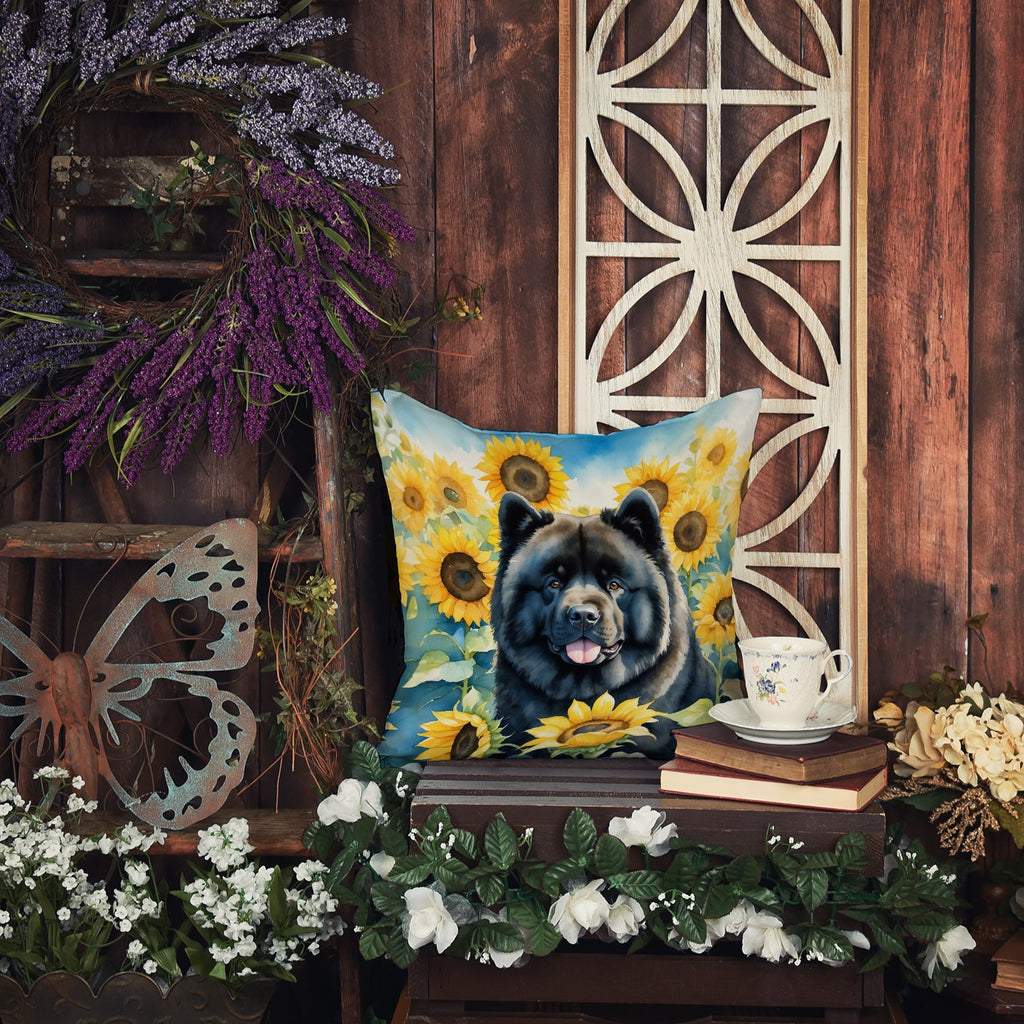 Chow Chow in Sunflowers Decorative Throw Pillow 14x14 Indoor Outdoor Accent Cushion, Fabric Cover with Insert for Sofa, Bed, Porch & Living Room