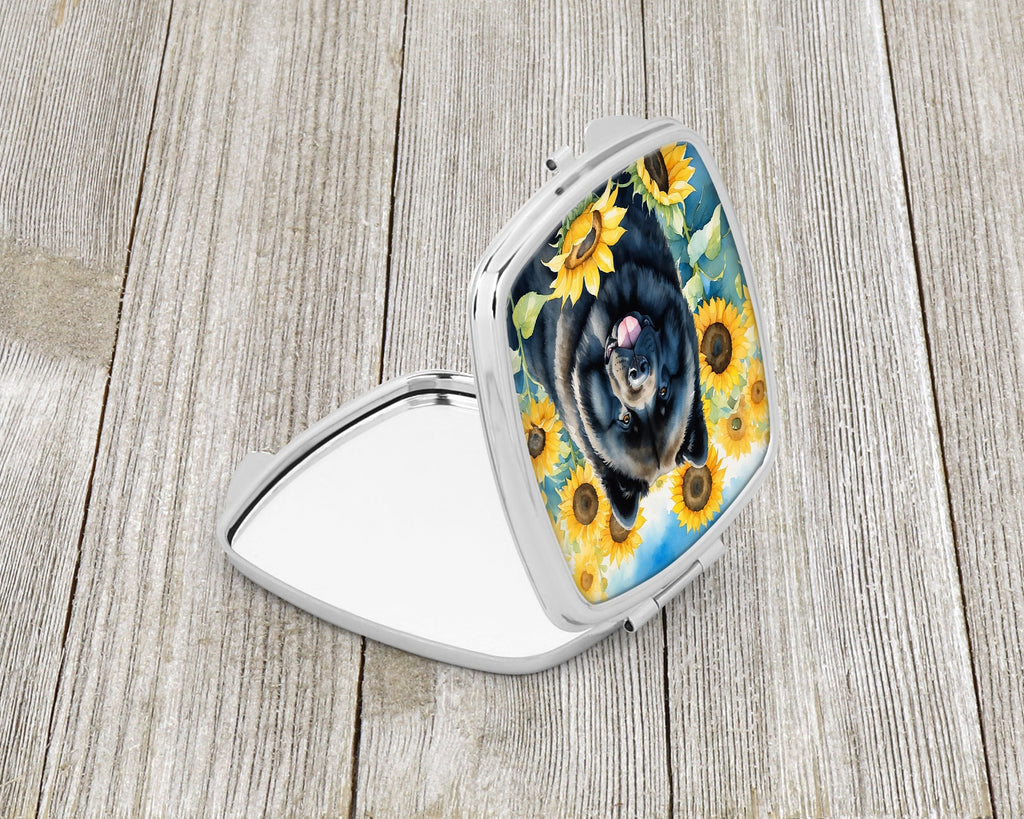 Chow Chow in Sunflowers Compact Mirror Decorative Travel Makeup Mirror for Women Girls Gifts Pocket Makeup Mirror Folding Handheld