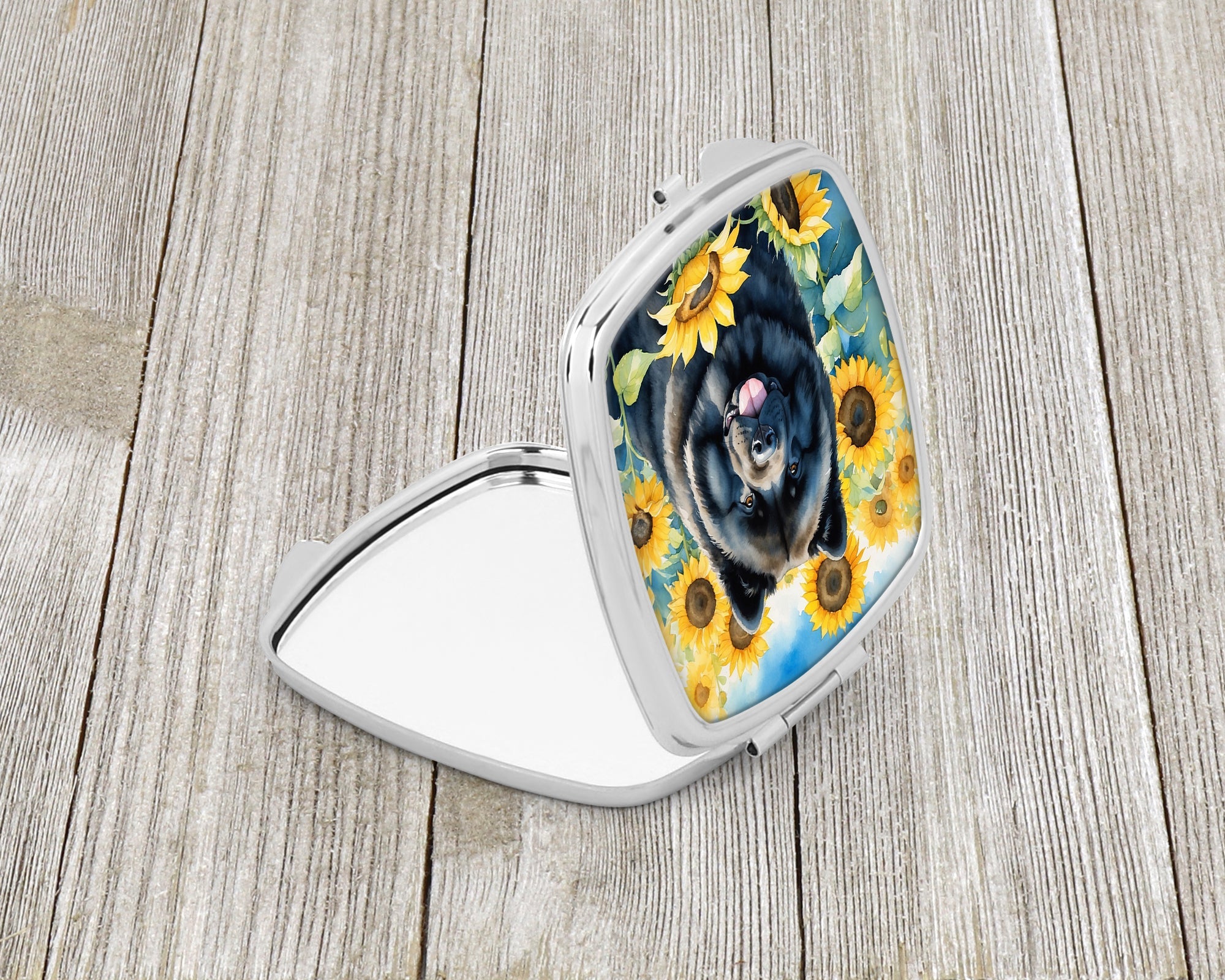 Chow Chow in Sunflowers Compact Mirror Decorative Travel Makeup Mirror for Women Girls Gifts Pocket Makeup Mirror Folding Handheld