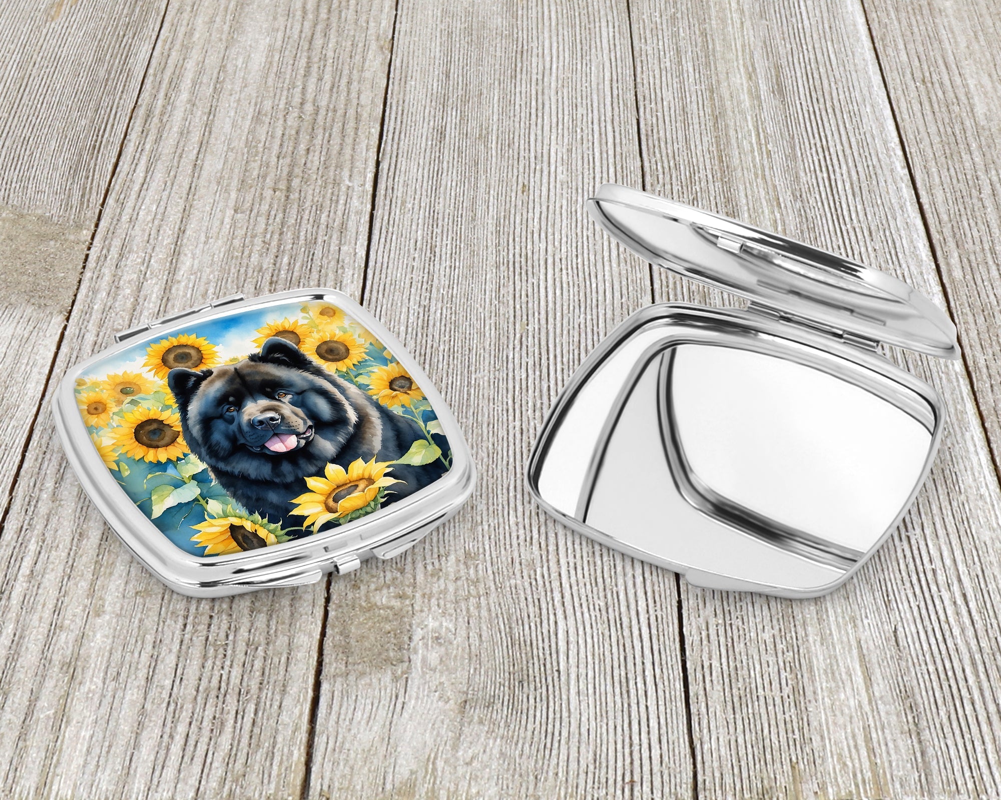 Chow Chow in Sunflowers Compact Mirror Decorative Travel Makeup Mirror for Women Girls Gifts Pocket Makeup Mirror Folding Handheld
