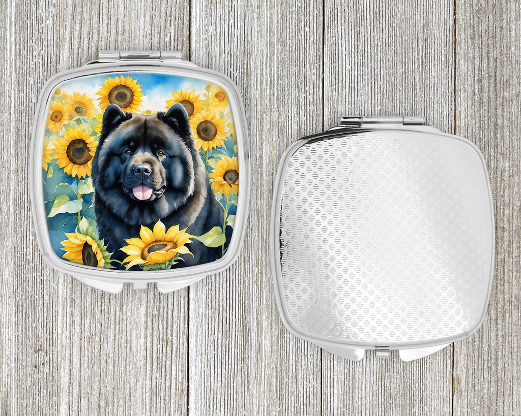 Chow Chow in Sunflowers Compact Mirror Decorative Travel Makeup Mirror for Women Girls Gifts Pocket Makeup Mirror Folding Handheld