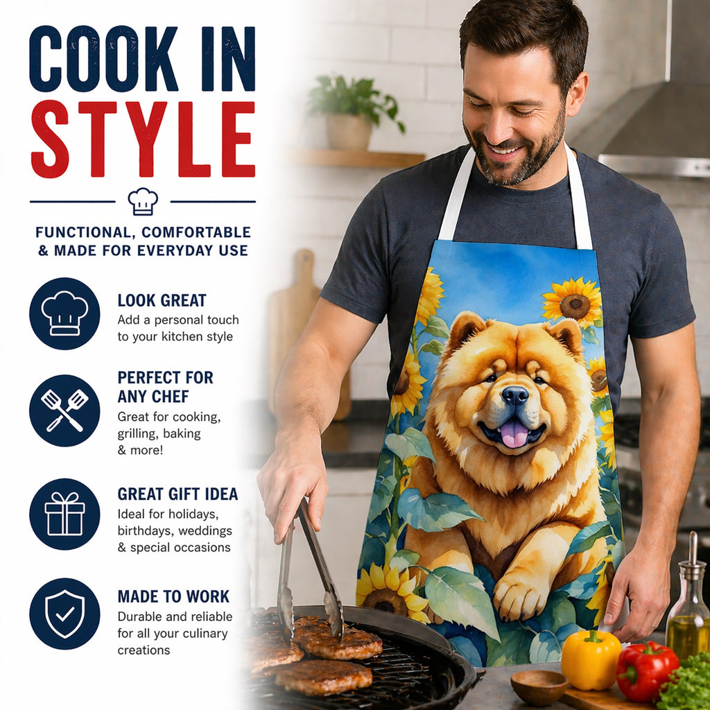 Chow Chow in Sunflowers Apron Cooking Kitchen Server Baking Crafts Gardening for Adult Women Men, Unisex, Large, Multicolor