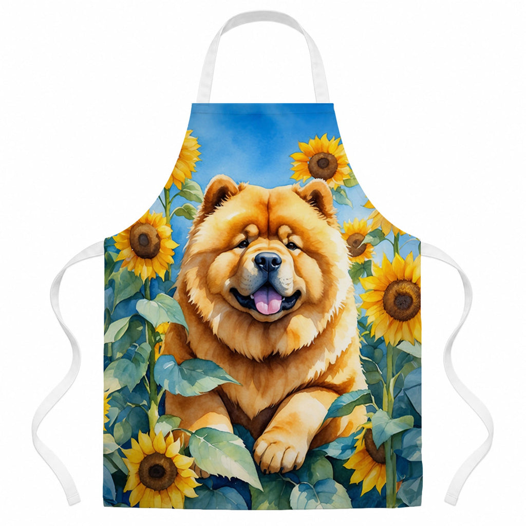 Chow Chow in Sunflowers Apron Cooking Kitchen Server Baking Crafts Gardening for Adult Women Men, Unisex, Large, Multicolor