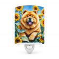 Chow Chow in Sunflowers Ceramic Night Light Compact, UL-Certified, Ideal for Bedroom, Bathroom, Nursery, Hallway, Kitchen, 6x4x3, Multicolor
